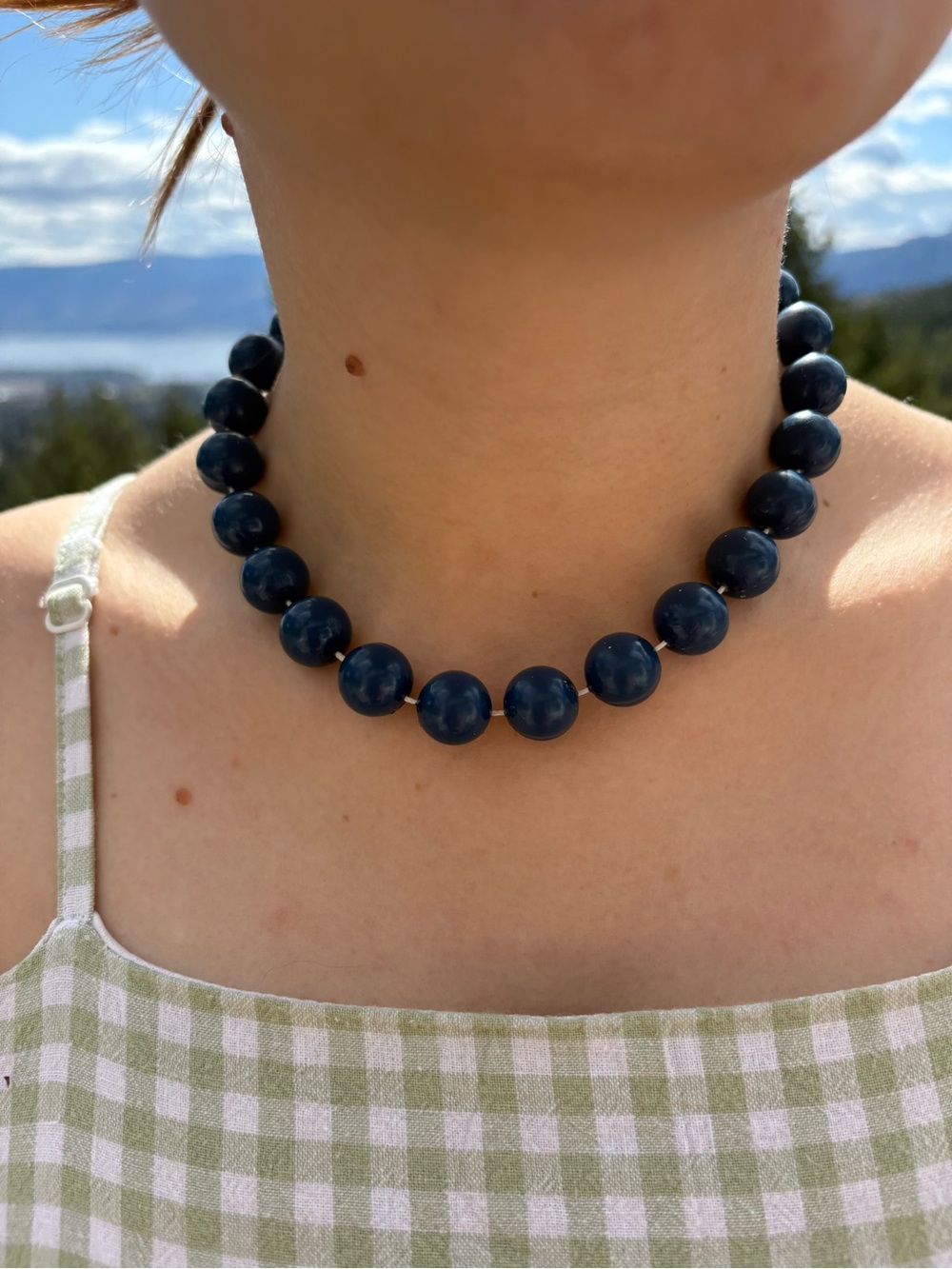 Navy Blue Chunky Beaded 50 s Necklace Chocker